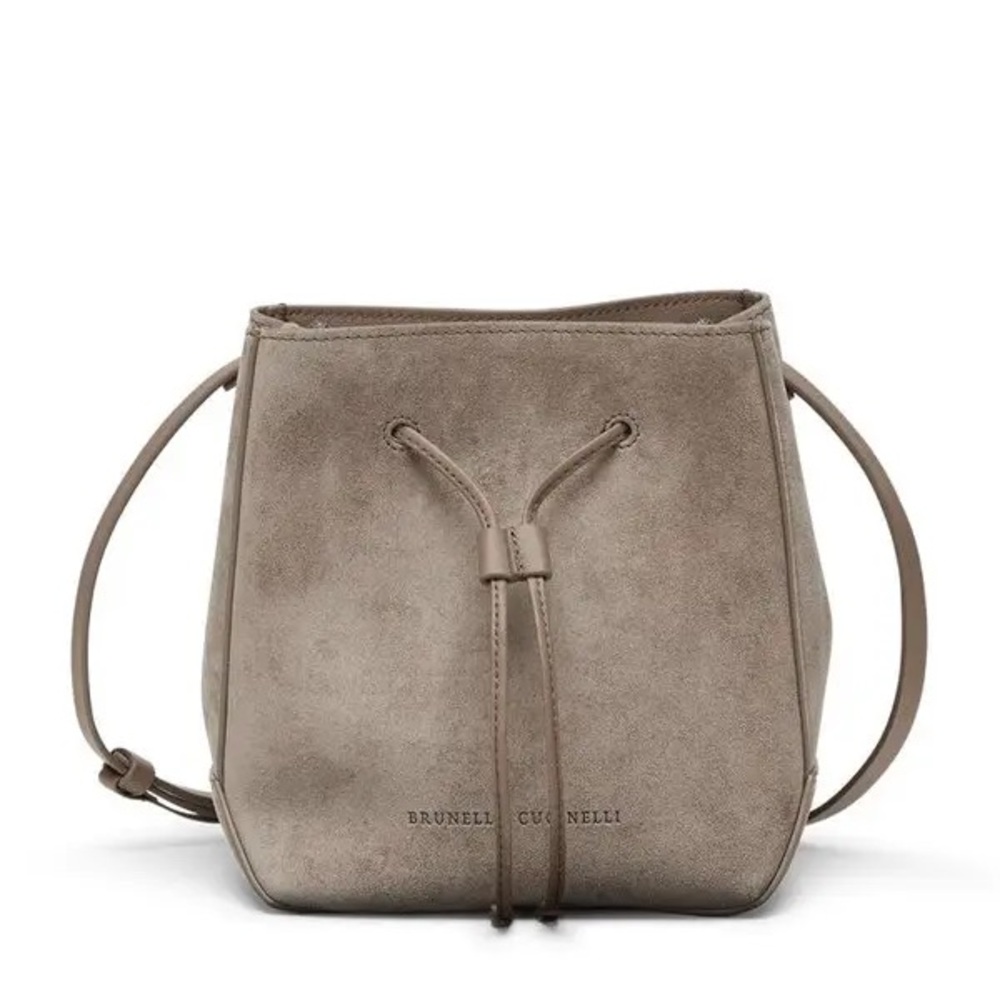 Brunello Cucinelli Taupe Suede Shoulder Bag